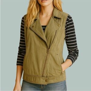 Nordstrom BP Military Green 100% Cotton Moto Utility Zip Down Vest Oversized XS